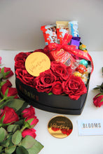 Load image into Gallery viewer, Valentine&#39;s Heart Shaped Luxury Red Silk Rose &amp; Chocolate Box
