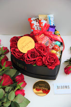 Load image into Gallery viewer, Valentine's Heart Shaped Luxury Red Silk Rose & Chocolate Box