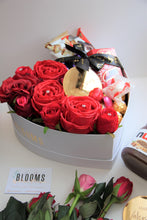 Load image into Gallery viewer, Valentine's Heart Shaped Luxury Red Silk Rose & Chocolate Box