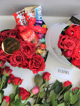 Load image into Gallery viewer, Valentine's Heart Shaped Luxury Red Silk Rose & Chocolate Box