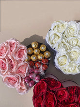 Load image into Gallery viewer, Heart Shaped Luxury Silk Rose & Chocolate Box