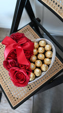 Load image into Gallery viewer, White Heart Shaped Luxury Silk Rose &amp; Chocolate Box
