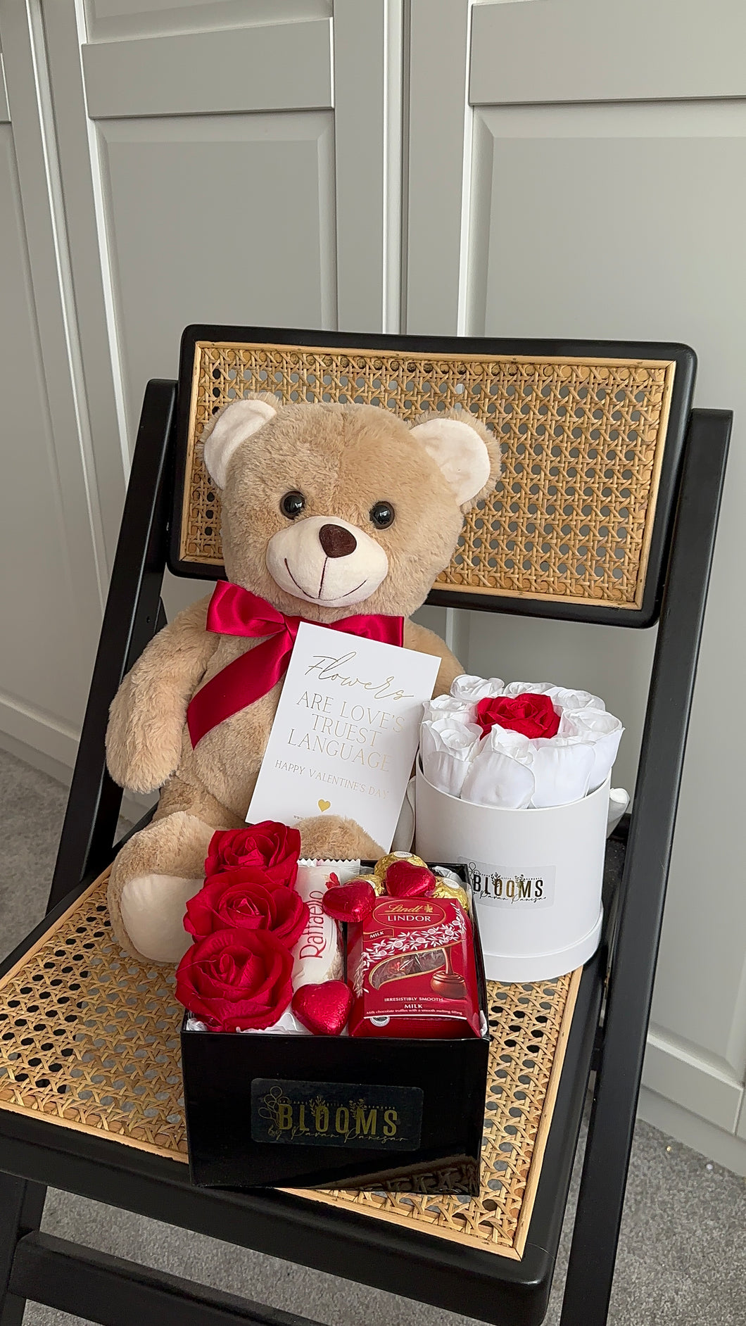 BUNDLE: mini rose box, teddy bear & mixer chocolate box