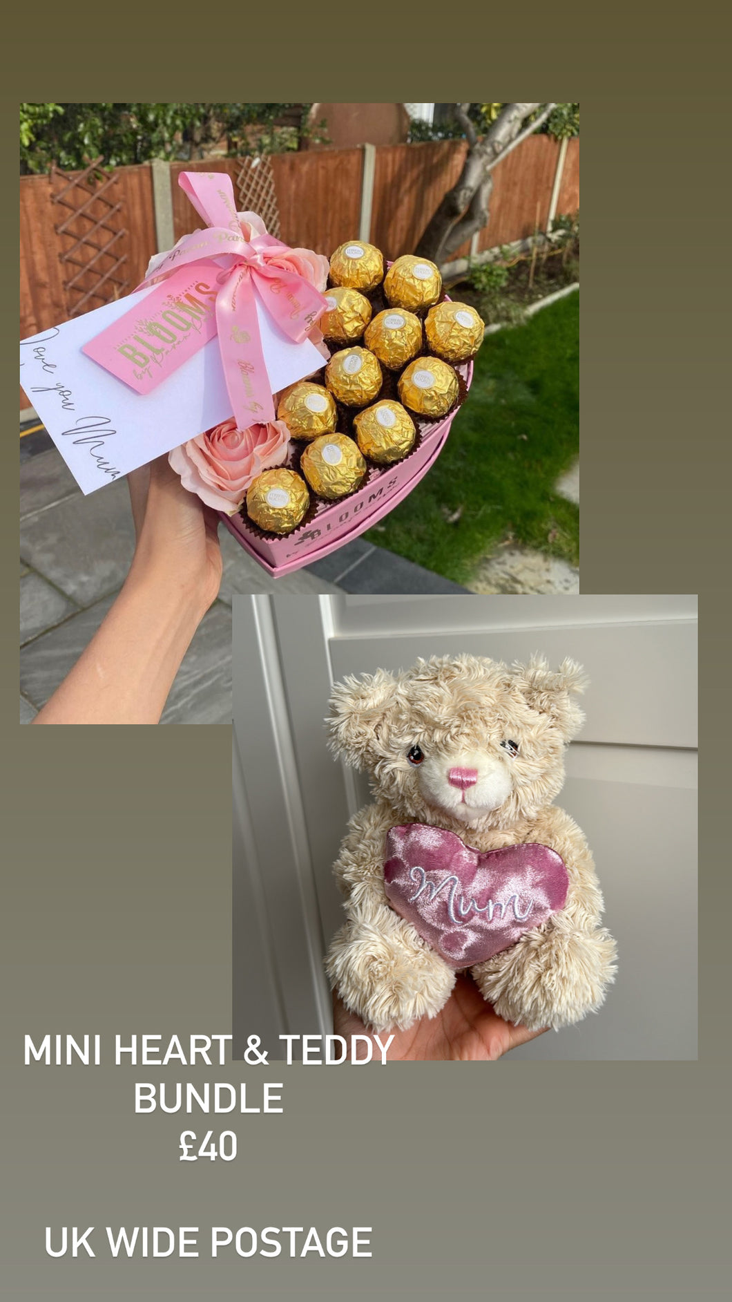 Bundle Small heart rose & chocolate with Teddy Bear