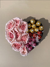 Load image into Gallery viewer, Heart Shaped Luxury Silk Rose &amp; Chocolate Box
