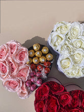 Load image into Gallery viewer, Heart Shaped Luxury Silk Rose &amp; Chocolate Box
